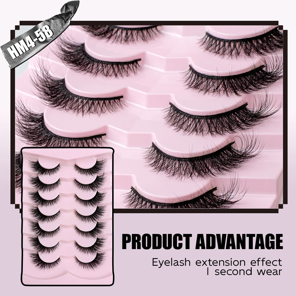 Vipuda 7 Paar Cat Eye Wimpers Faux Nerts Wimpers Natuurlijke Valse Wimpers Piekerige Pluizige Wimper Extensie Make-Up Halve Wimpers Tool