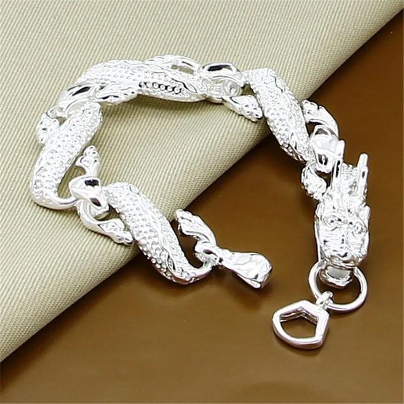 

2025 New Fine 925 Sterling Silver Bracelets White Chinese Dragon Chain Bracelets For Men Fashion Jewelry Pulseira Male