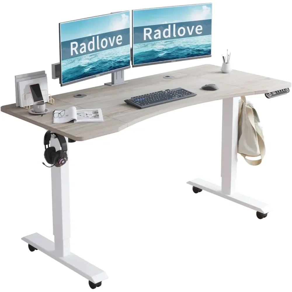 

Radlove Electric Standing Desk, 55 x 30 Height Adjustable Computer Desk Sit Stand Desk Home Office Desks (White Frame + Oak Top)