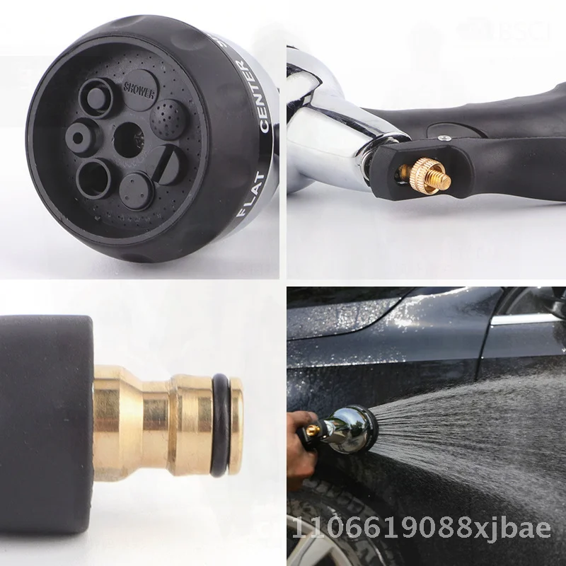 

Семисекционная насадка для полива сада высокого давления, многофункциональный распылитель для душа из цинкового сплава для бытовой мойки автомобилей