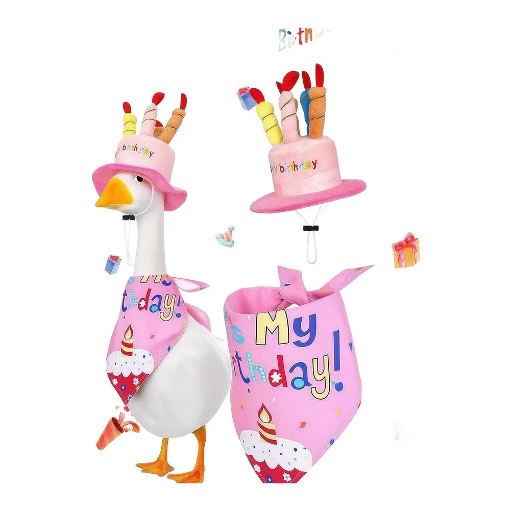 For Festive Goose Decor Set with Birthday Theme Cake Hat Candles Lettering and Complementary Bandana for Garden
