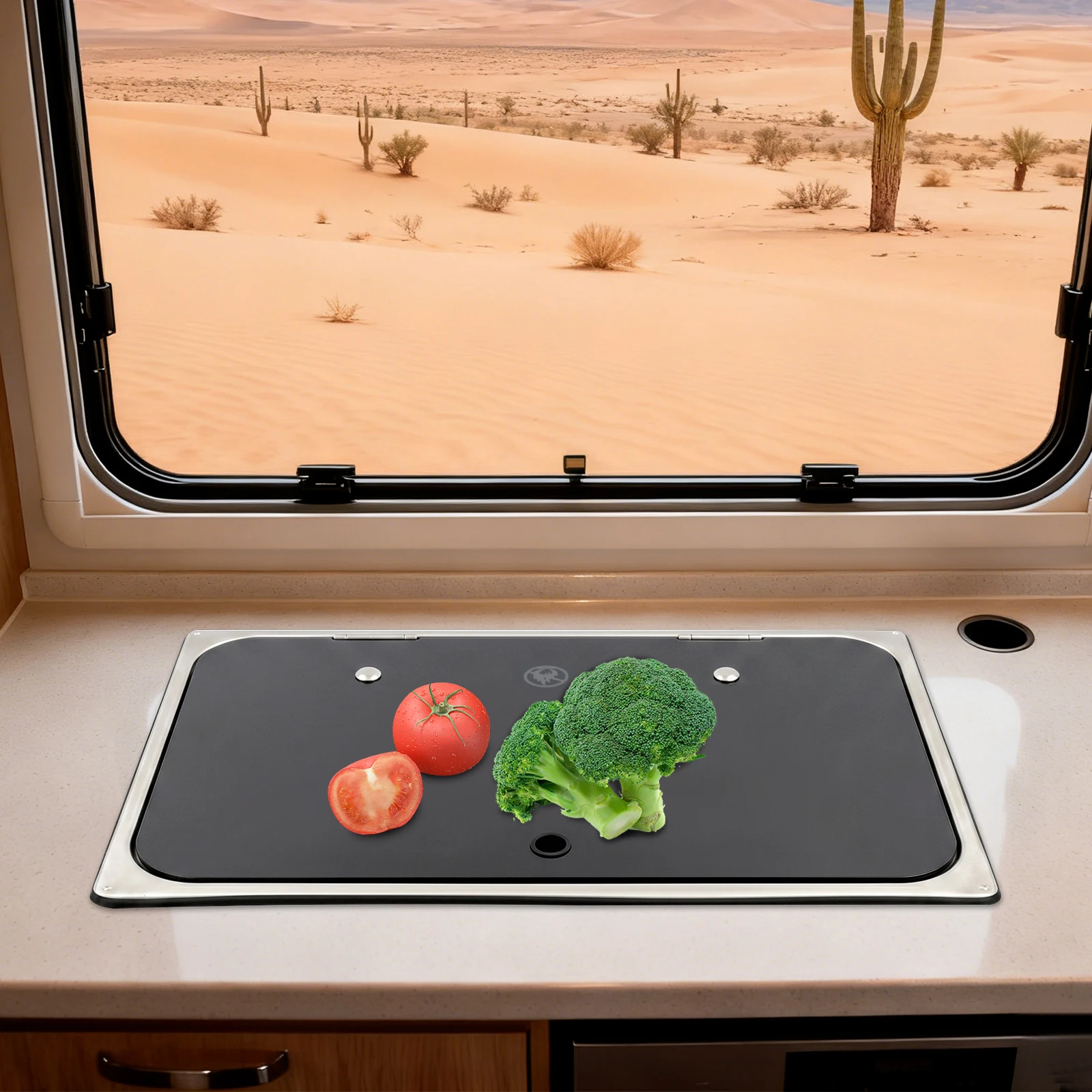 Drop-in RV Sink & Gas Cooktop Combo, 304 Stainless Steel LPG Stove with Tempered Glass Worktop Lid Flameout Protection for Camper Yacht Van