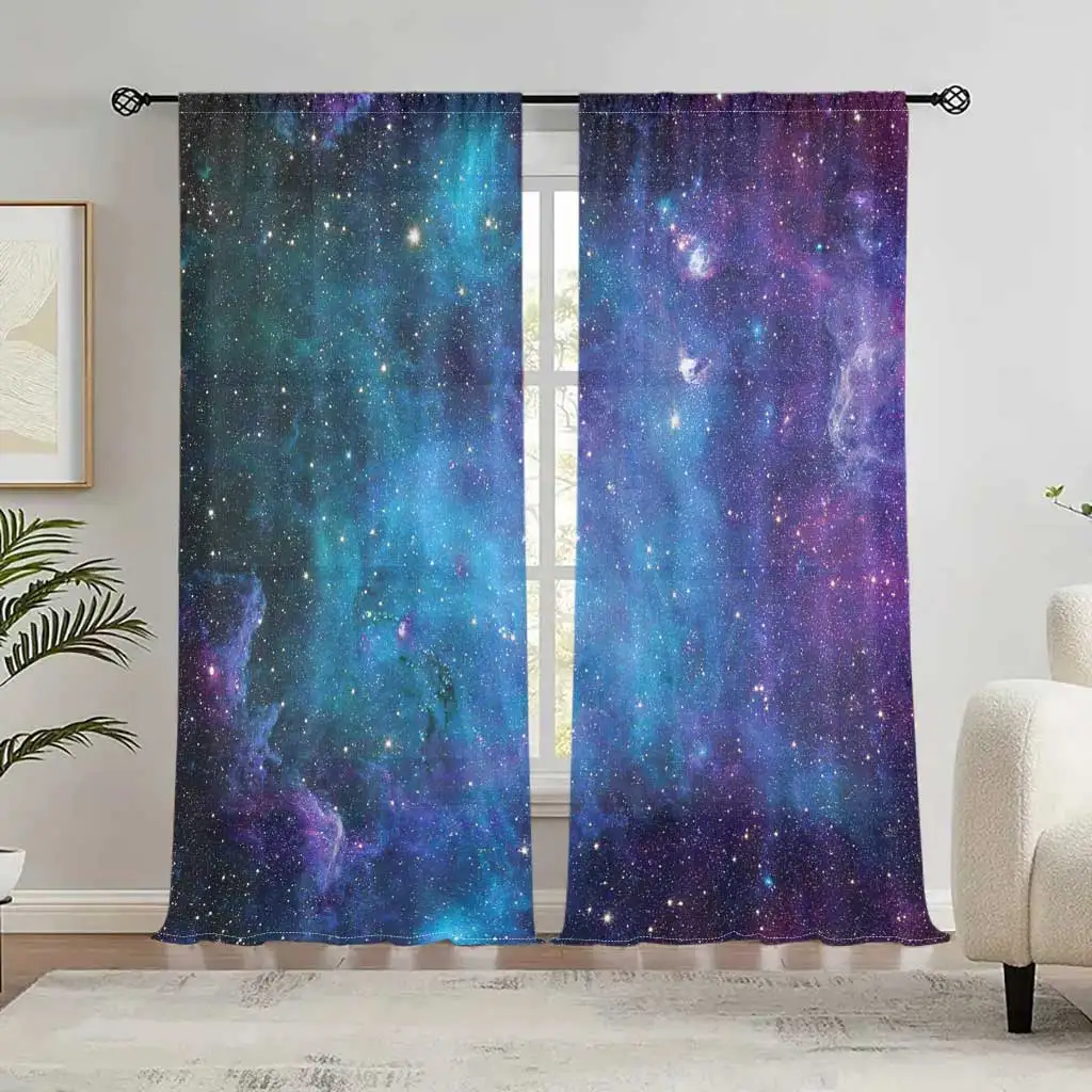 3D Modern Cosmic Galaxy Printing Star Curtains for Living Room Bedroom Study Decor Kitchen Drapes 2 Panel Set