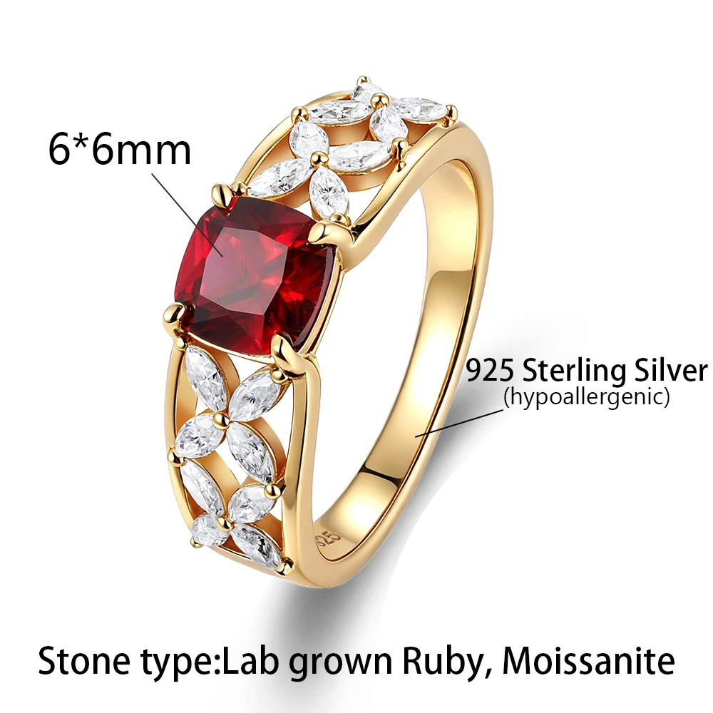 APIR Custom 4*6mm Cushion Cut Lab Grown Ruby Ring Moissanite Diamond Women's Rings Sterling Silver Gold Plated Wedding Jewelry
