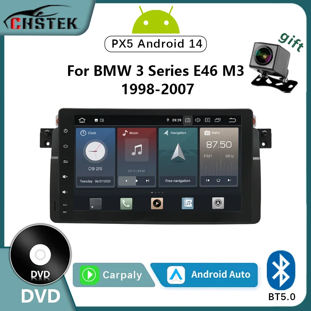 CHSTEK Car Radio Carplay Android 14 DVD For BMW 3 Series E46 M3 1998-2007 Auto Stereo Navigation Bluetooth Multimedia Player GPS