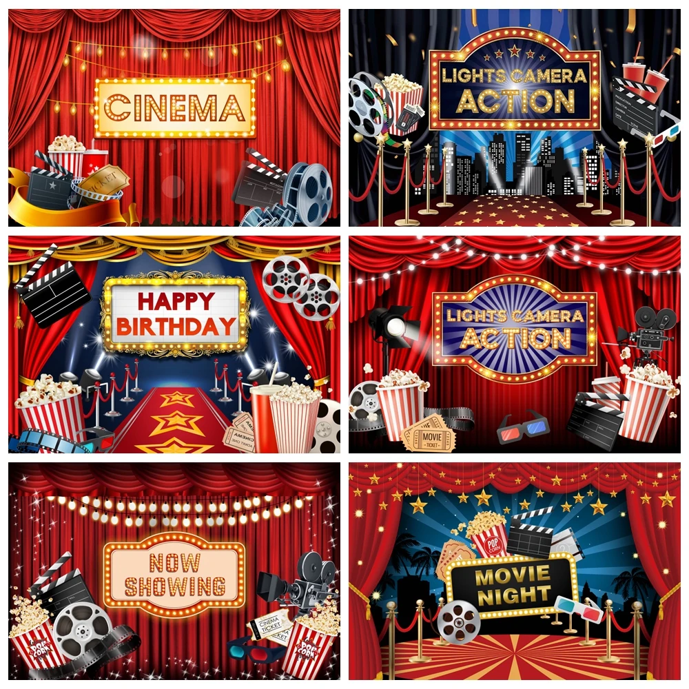 Cinema Movie Night Theme Photography Backdrop Hollywood Red Carpet Film Event Star Backdrops Adults Birthday Party Background