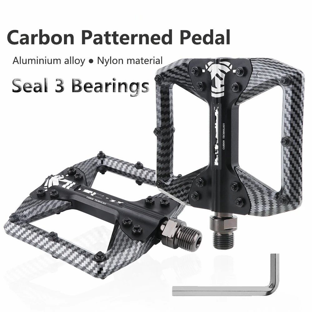 

Bicycle Pedal Aluminum Nylon Carbon Fiber Finish 3-Bearing Single-Side 14 Anti-Slip Pins Enhanced Grip for MTB and Road Bikes