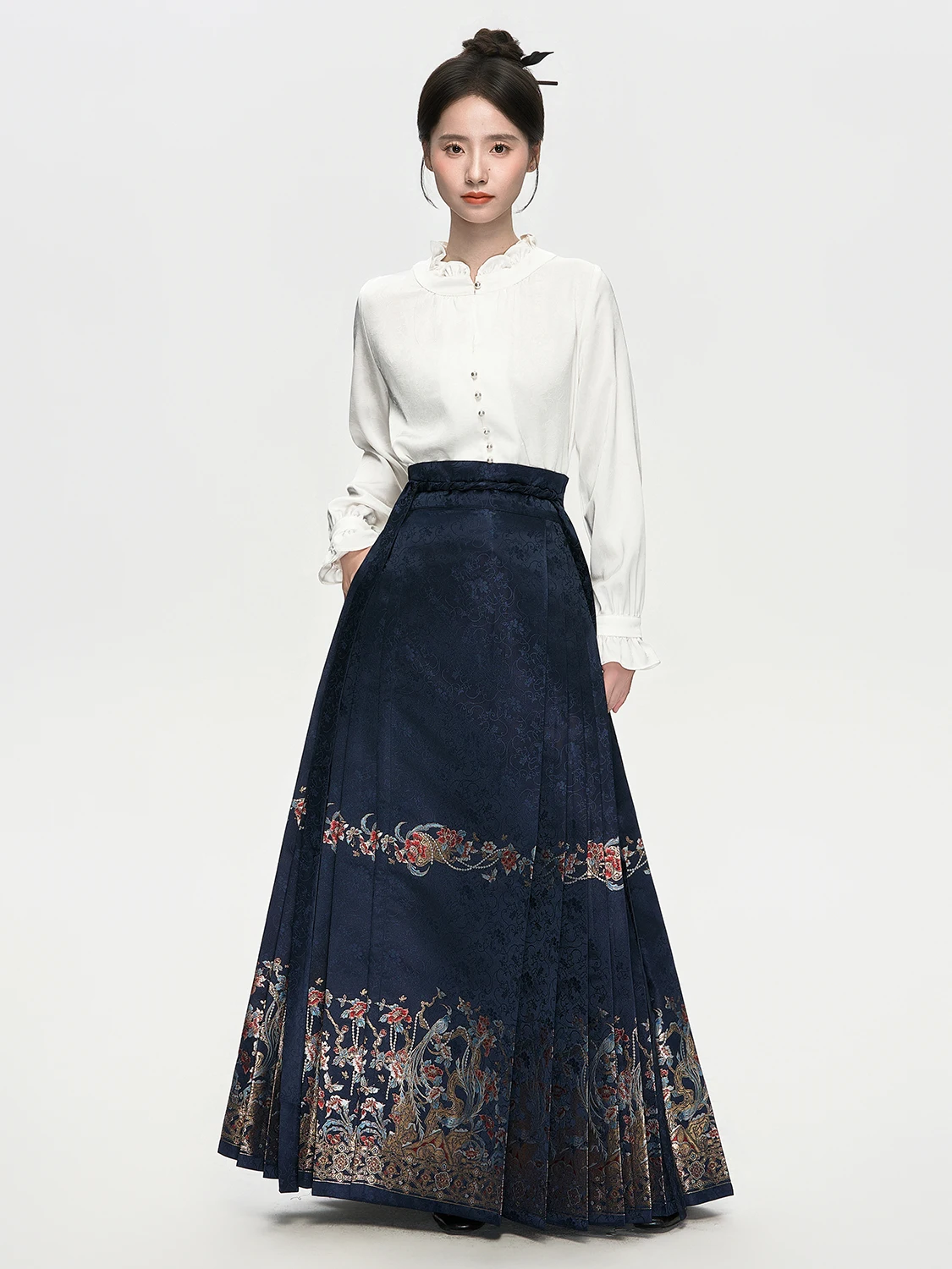 

Xinghe Han Song Chen San Women's Traditional Chinese Sle k Blue Hanfu Skirt A-Line Polyester Fiber Adjustable Waist