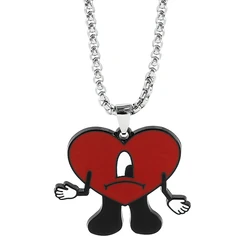 Bad Bunny Necklace Charms Heart Enamel Collares Jewelry for Fans Rapper Singer Accessories