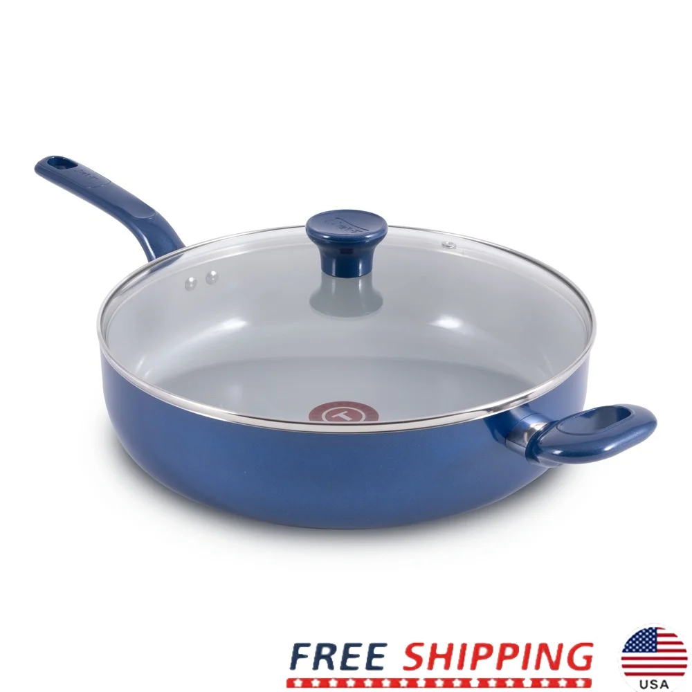 

Easy Care Ceramic Non-Stick Jumbo Cooker with Lid Thermo-Spot Technology Even Heat Base Non-Oil Cooking Family Meals 5 Quart