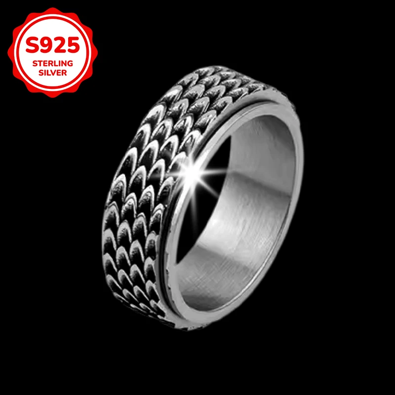 925 sterling silver retro scale men's ring is suitable as a gift for men on festivals, birthdays, and for wearing at parties