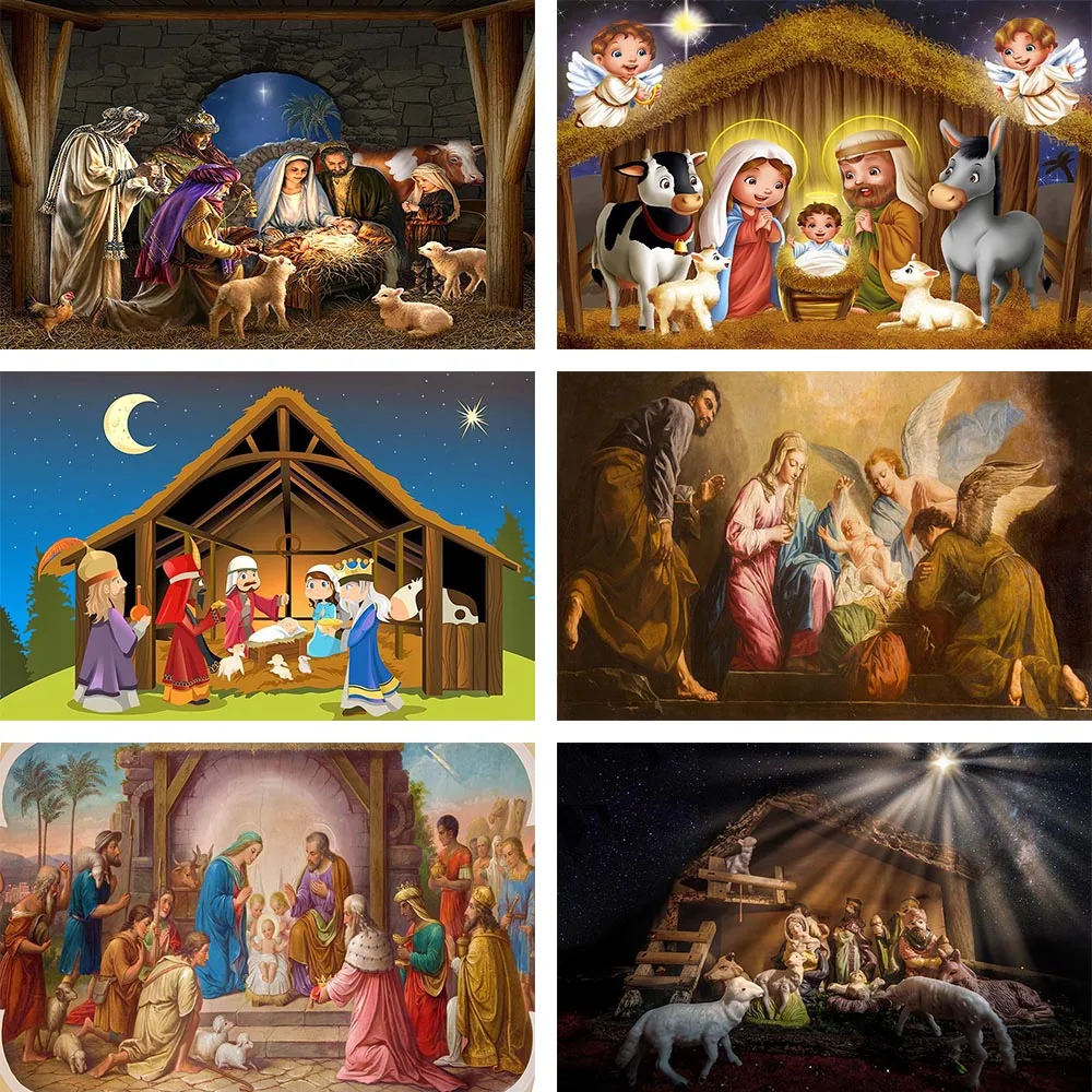 

Avezano Backdrops Nativity Scene Christian Jesus Birth Church Night Palms Trees Photography Backgrounds For Photo Studio Props