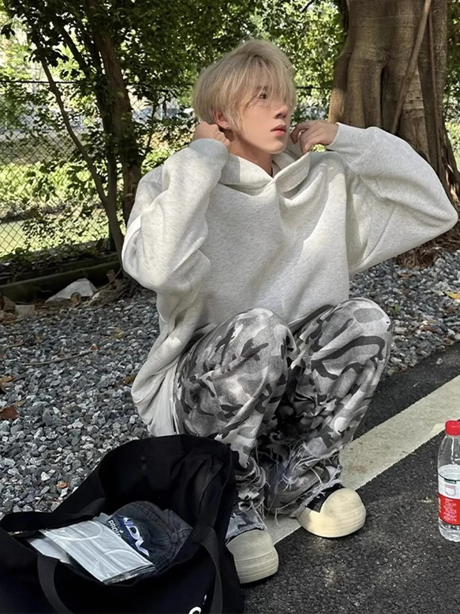 

Thickened Fleece Hoodie Men's Autumn Winter American Style Heavyweight Hooded Sweatshirt Cleanfi Thickened Jacket Loose Fit