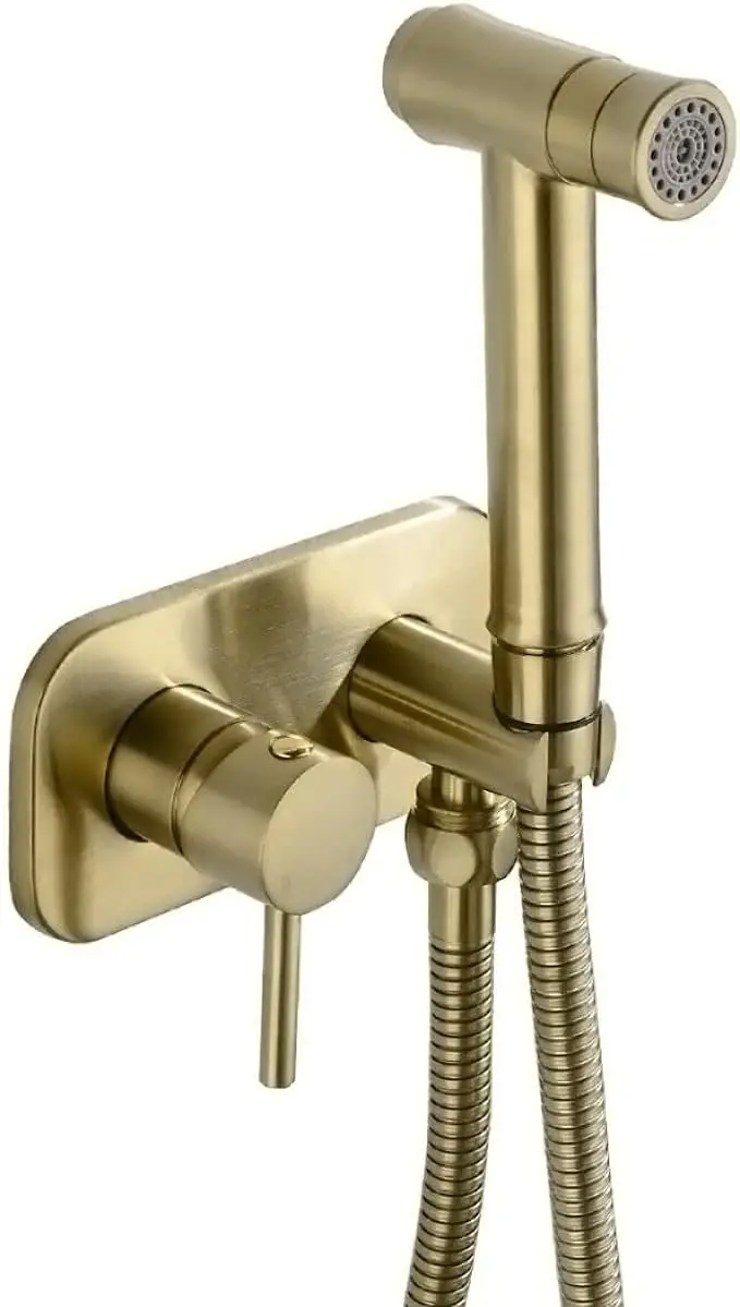 

Concealed Hot and Cold Bidet Spray Set, Hand Held Shattaf with Warm Water Toilet Attachment in Brushed Gold