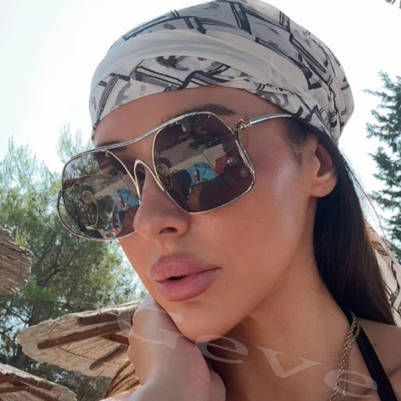 

Уникальные солнцезащитные очки-авиаторы с двойной перемычкой для женщин, овальные, с металлической оправой неправильной формы, люксовый дизайн, для активного отдыха