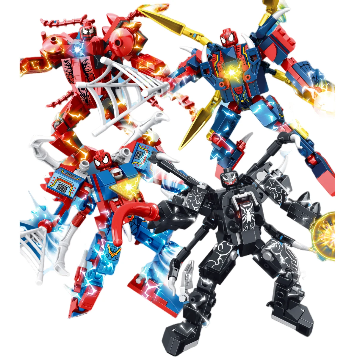 Transformation Robot Disney Building Blocks Mini Model Figures Spiderman Iron Man Venom Captain Hawk Deadpool Technic Gifts Toys