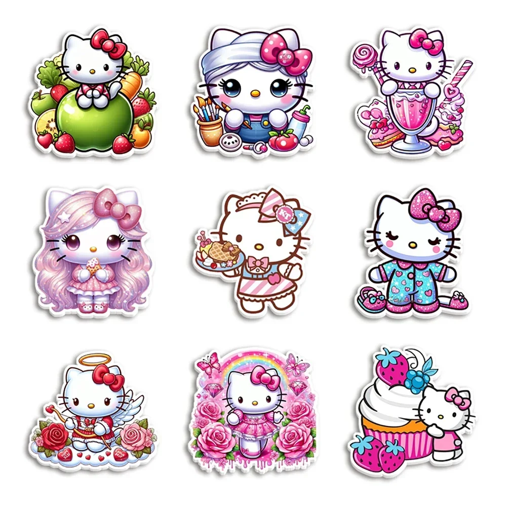 Sanrio-Hello Kitty Baskılı Reçine Düzlemsel Levha, Şeffaf Akrilik Parıltı, Telefon Kılıfı, Fiyonklar, Lot başına 10 Adet