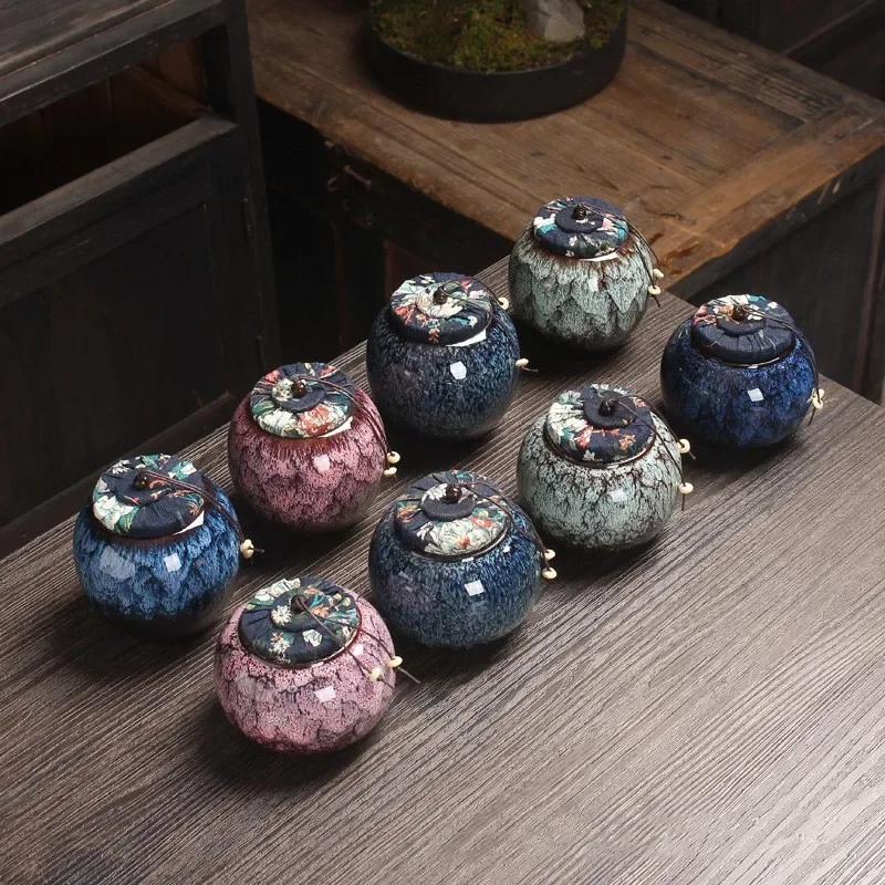 Ceramic Tea-leaves Jar Kiln Turned Candy Storage Caddies Holiday Gifts Home Kitchen Vintage Ornaments Tea Ceremony Accessories