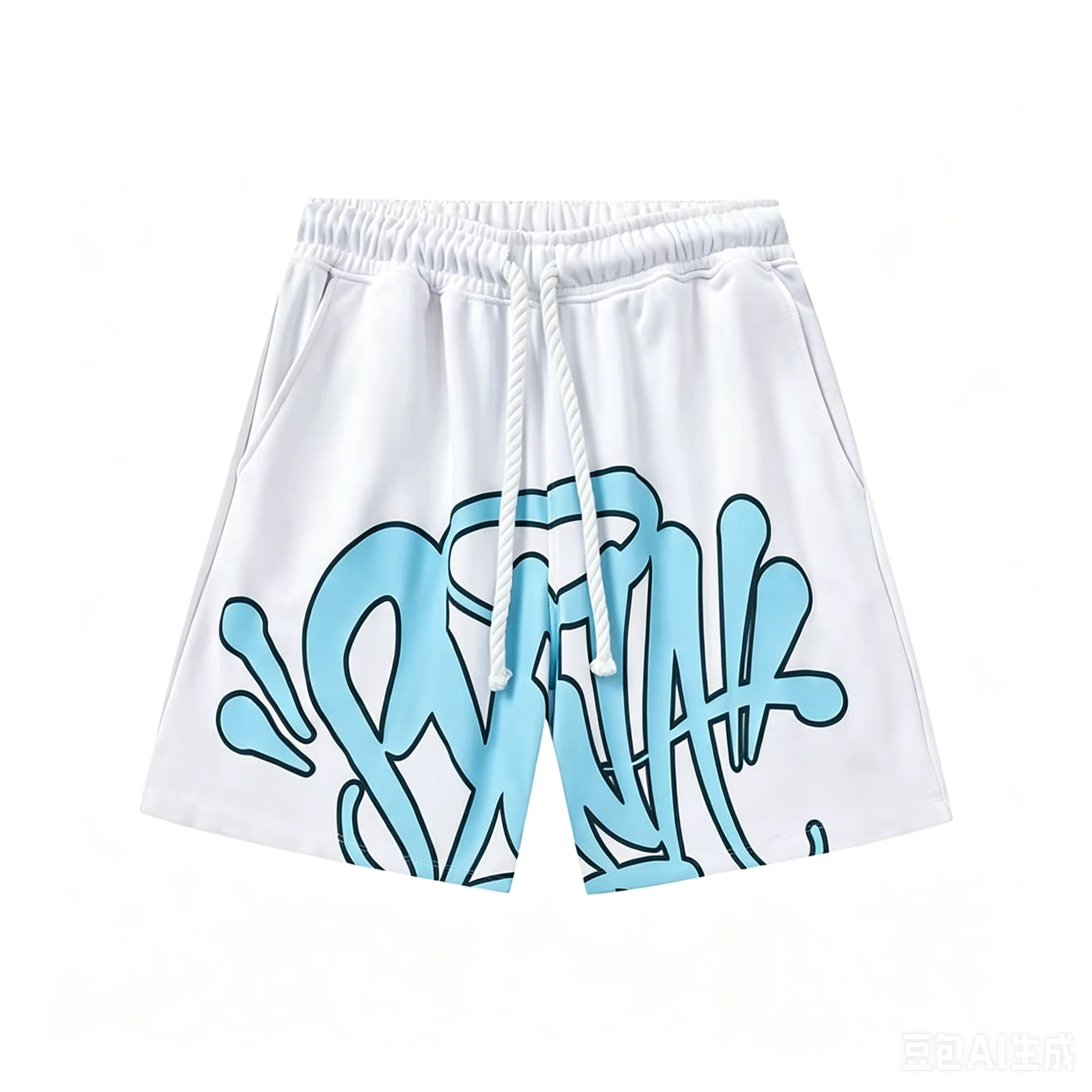 Trendige Marken-Sportshorts mit amerikanischem Street-Graffiti-Buchstabendruck für Herren, schnelltrocknende Strandhose für Sport und Freizeit – Detail 4