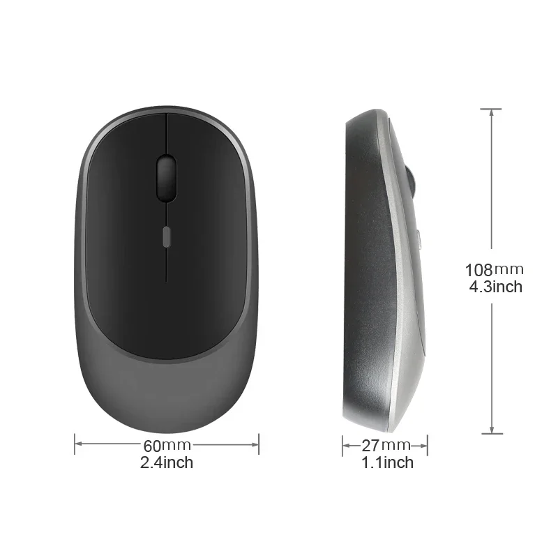 Mouse Recarregável Sem Fio para Gamer, Modos Duplos, Compatível com Bluetooth, USB, Mute Mice para Laptop, Tablet, 2.4G