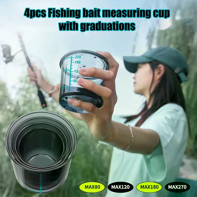 4pcs Fishing Bait Measuring Cup With Graduations, High Transparency, Shockproof, Thickened, Portable Fishing Tackle