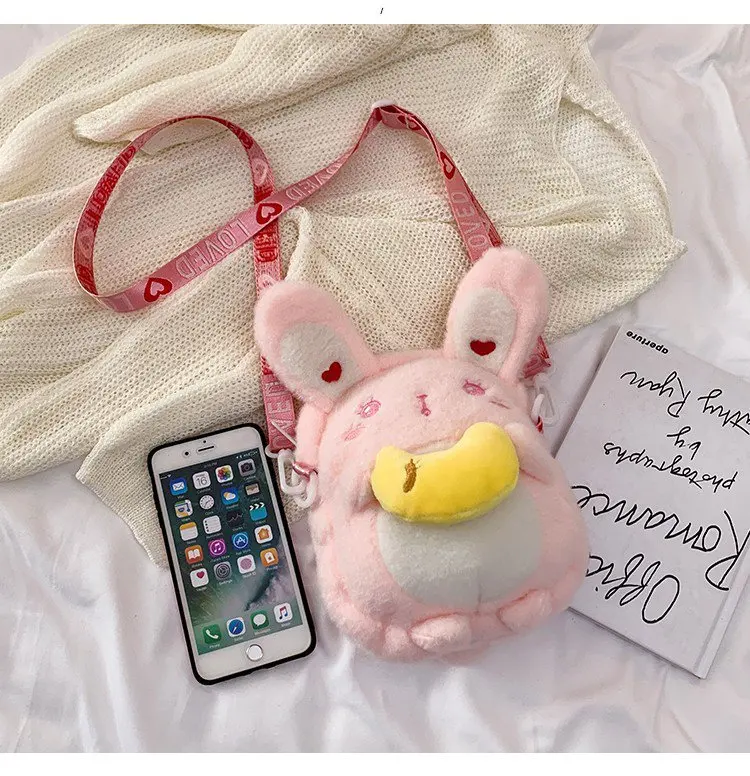 2024 Girl Cute Rabbit Messenger Bag Girl Purse Storage Bag Messenger Shoulder Rabbit Bag Girl Heart White & Pink