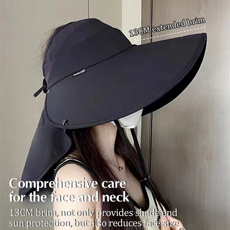 

Summer Hat Women Outdoor UV Anti Neck Protection Sun Visor Men Fishing Hiking Wide Brim Shawl Sunscreen Ponytail Cap Undefine