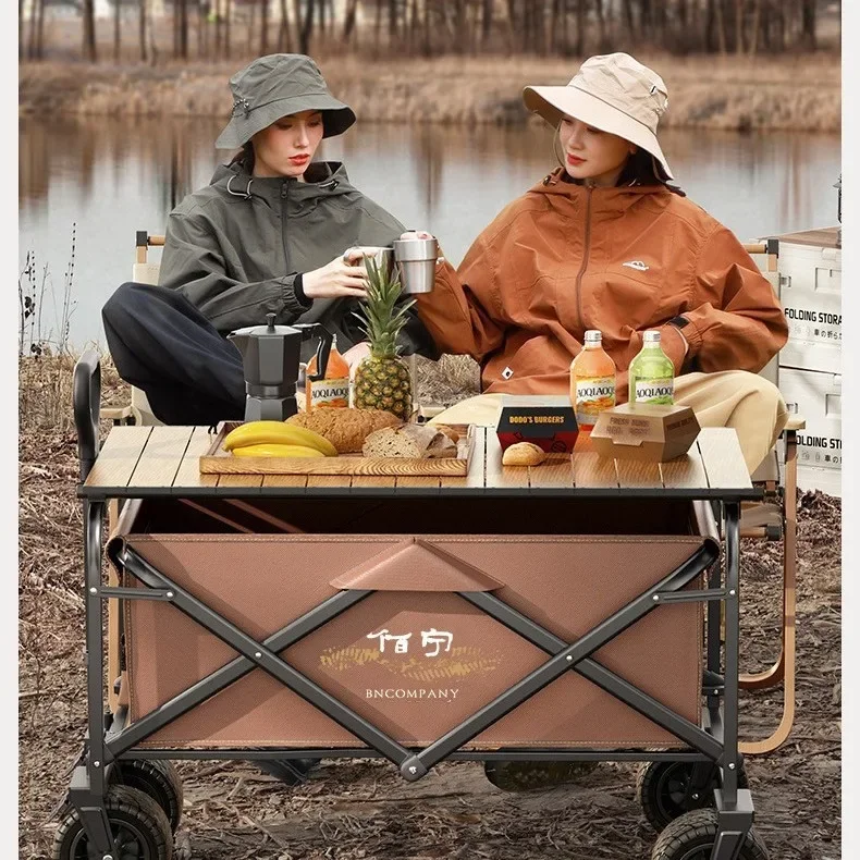 Internet Celebrity Stall Plus Table Folding Outdoor Camping Trolley 5 Inch Children Can Lie Down Off-road Wheel Outdoor Camper