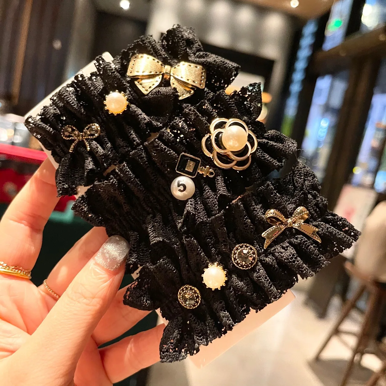 luxury hairpin big brand Korea\'s luxury jewelry Camellia Hair accessories with rhinestone Bow Hair Clip Lace BB Clip Side Clip