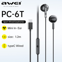 Awei PC-6T Type-C Wired Headphones In-Ear Headset Wired Earphones With Mic Volume Control Compatible For All Mobile Phones