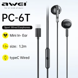 Awei PC-6T Casque filaire de type C Casque intra-auriculaire Écouteurs filaires avec contrôle du volume du micro Compatible avec tous les mobiles du matin