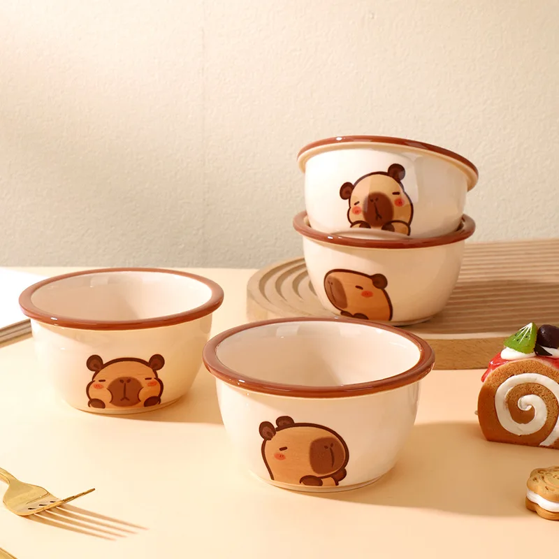 

Capibara ceramic rice bowl,cute tableware,thickened underglaze color,heat-resistant, children's rice bowl, household couple bowl
