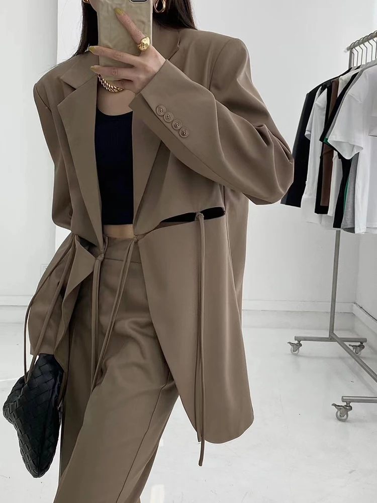 TWOTWINSTYLE Cut Out Blazer For Women Notched Collar Long Sleeve Solid High Street Blazers Female Korean Fashion Clothing Style