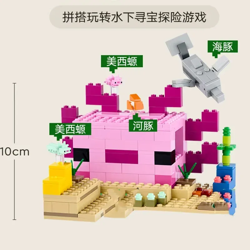 MOC Imposta il mio fai da te Mini World Game Series Building Blocks La casa Axolotl Zombies subacquei Giocattoli per bambini Regalo 21247