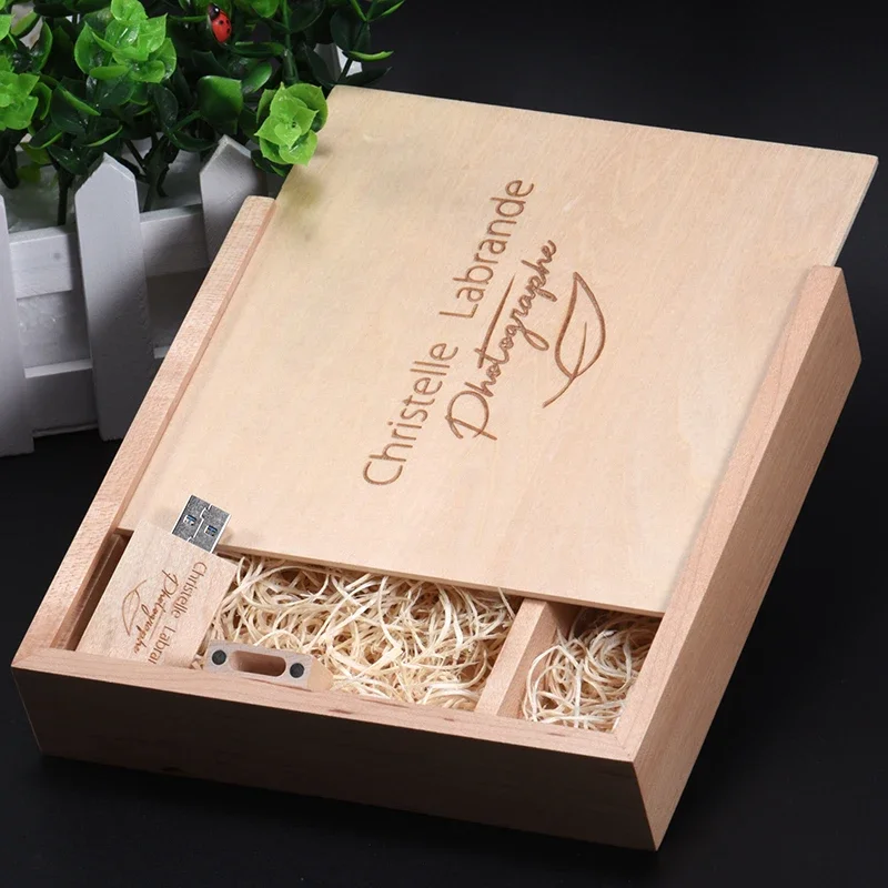 Maple Wood Photography Photo Gift Box USB Flash Drives Real Capacity Free Custom Pen Drive 64GB/32GB/16GB/8GB/4GB Memory Stick