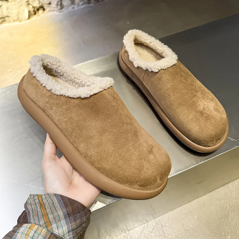 2025 الرجال النساء شتاء دافئ الفراء البغال النعال أفخم أحذية للجنسين غطاء الموضة تو الشرائح الأزواج مريحة عادية الشقق #1