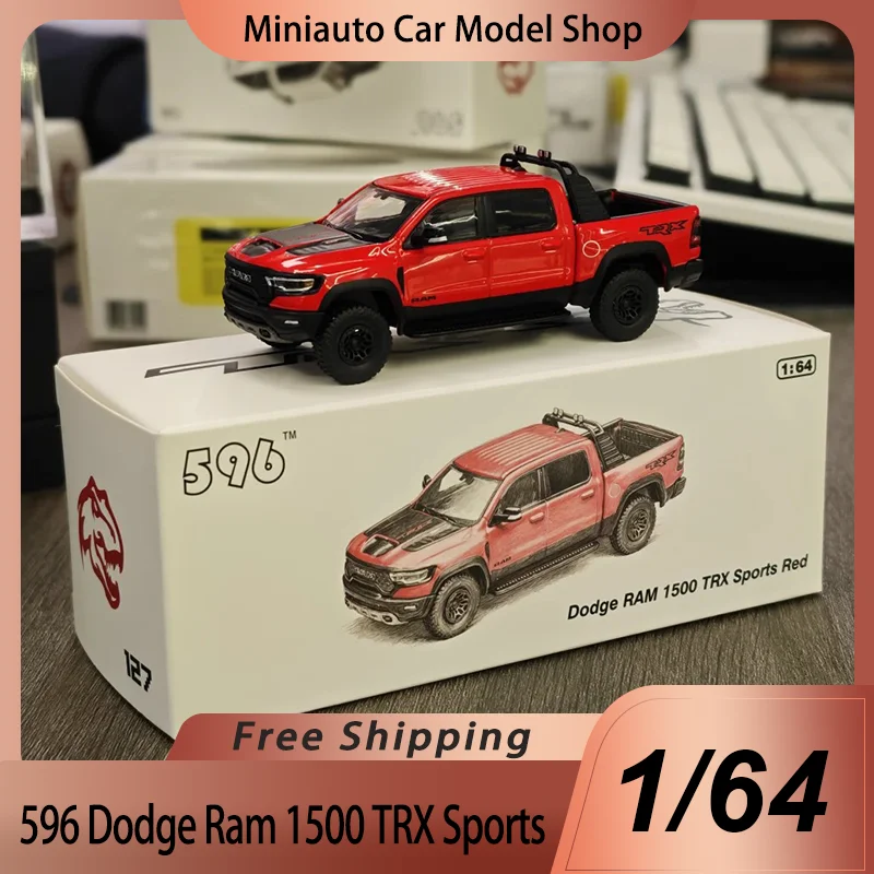 Nuevo en Stock 596 1:64 Dodge Ram 1500 Trx Pickup, Modelo en Miniatura de Aleación Fundida a Presión, Dodge Challenger Muscle Pickup, Juguete de Auto para Niños, Regalo