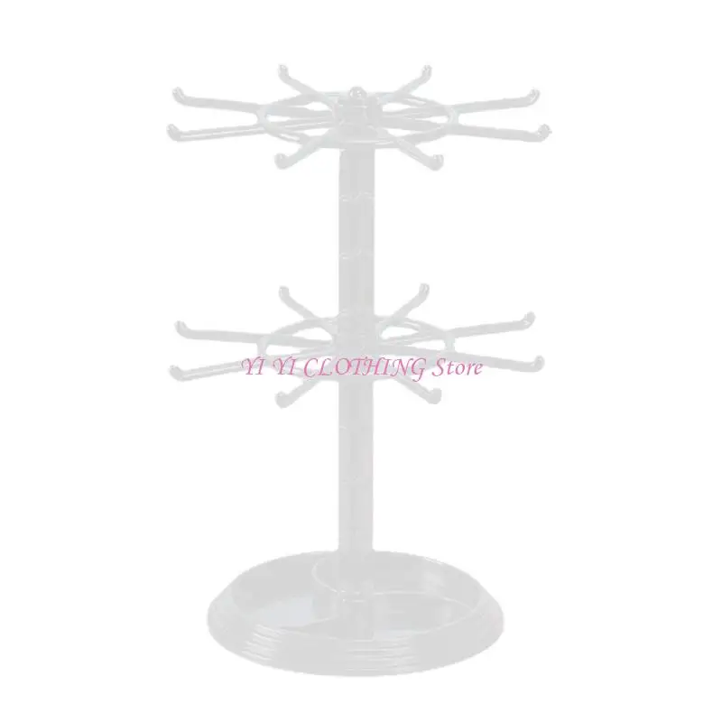 

N5KF Countertop Acrylic Rotating Keychain Rack Adjustable 2 Tire Spinner Display Holder Trinkets Jewelry Stand
