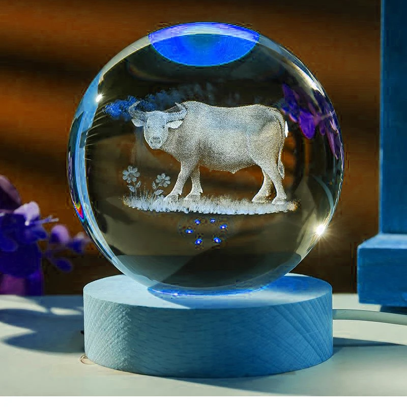 كرة كريستال فأرة وبقرة محظوظة ضوء ليلي ، ديكور مصباح الطاولة ، عيد الميلاد ، هدية عيد الحب ، هدية الحفلات ، المنزل ، 1: #4