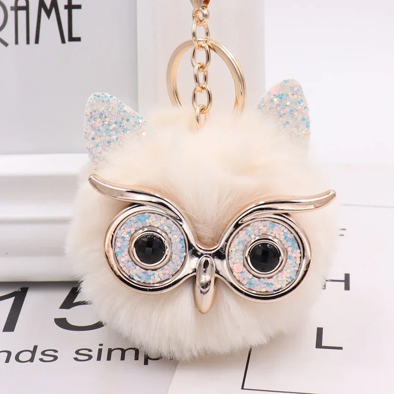 2024 Simple Fluffy Color Hairy Owl Charm Pendant Keychain for Women Gifts Fashion Bag Car Pendant Key Ring Accessories Jewelry