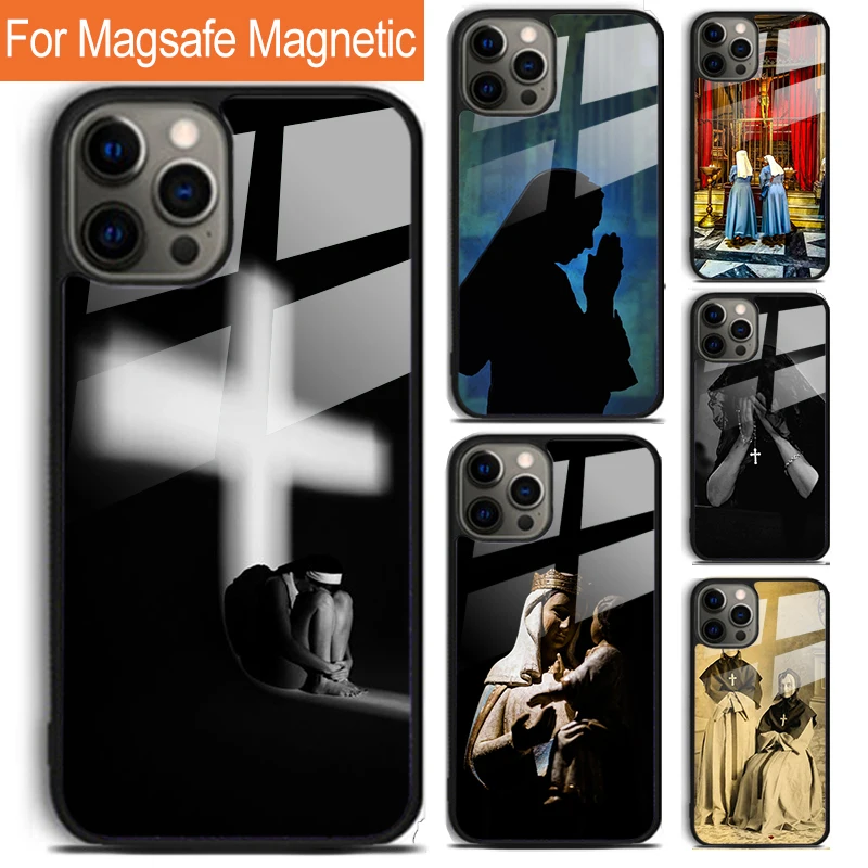 Jesus Nun Sister Phone Case For iPhone 16 15 14 13 12 11 Pro Max Plus Magsafe Magnetic Wireless Charging Cover