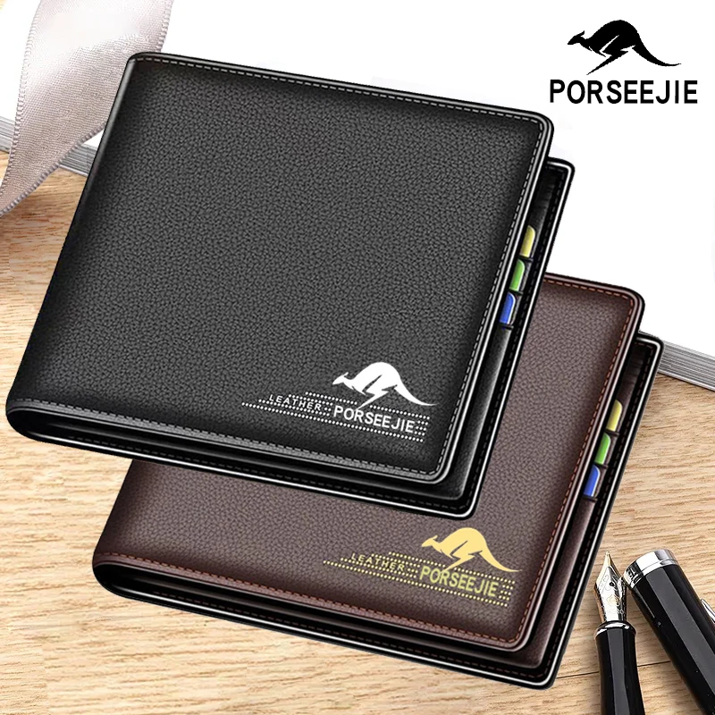 Men's Wallet Short Wallet PU Leather Card Bag Integrated Large Capacity Men's Multi Card Position Leather Wallet Men's Horizonta