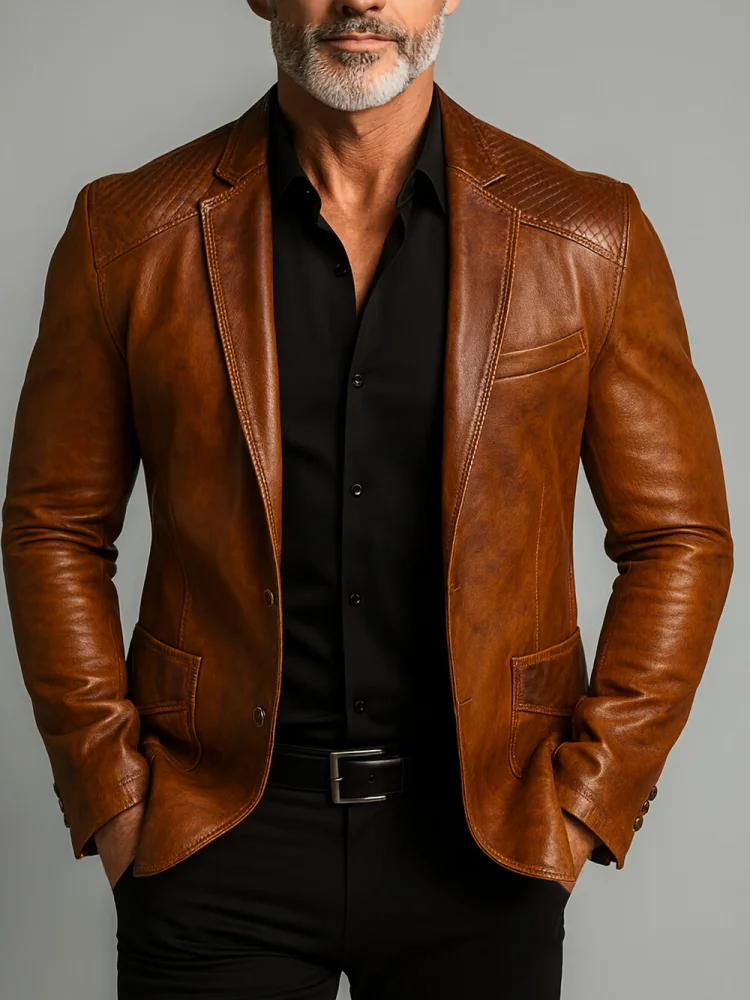 Men Solid‑Color Mature Light‑Business Notched‑Lapel Single‑Breasted Casual Blazer