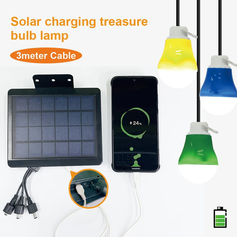 

ACMESHINE Solar 3Led Bulb Light with Mobile Charger Lamp Solar Panel Light Garden Corridor Home Decor Camp Pendant Light Outdoor