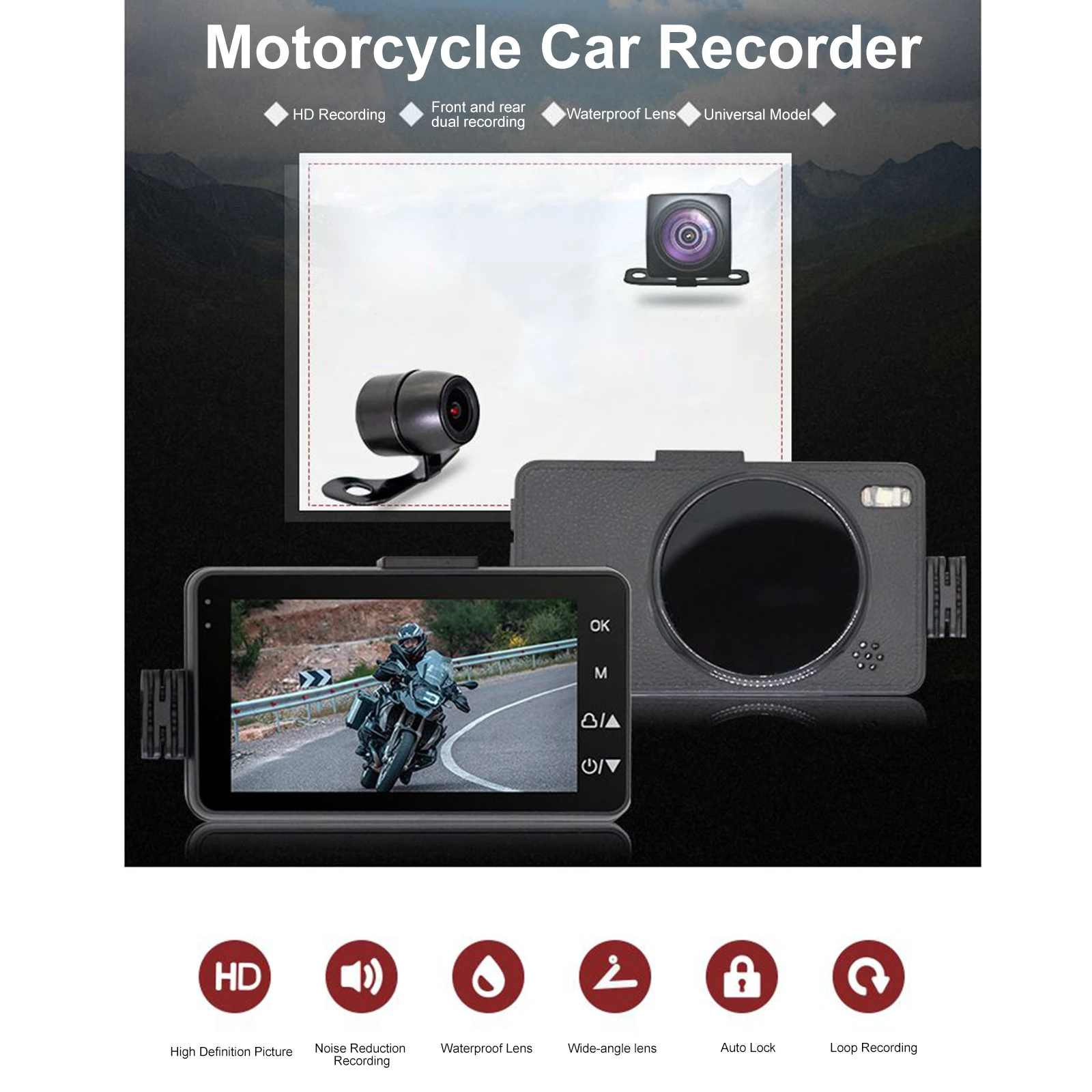 2.8 inch Motorcycle Driving Recorder HD Waterproof Lens DVR Dashcam Driving Video Recorder Front Rear View