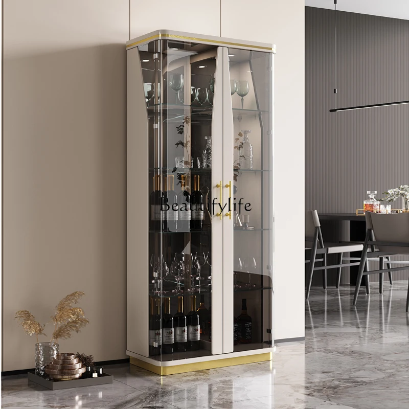 خزانة مشروبات بباب زجاجي إيطالي بسيط، خزانة عرض جدارية مطلية #4