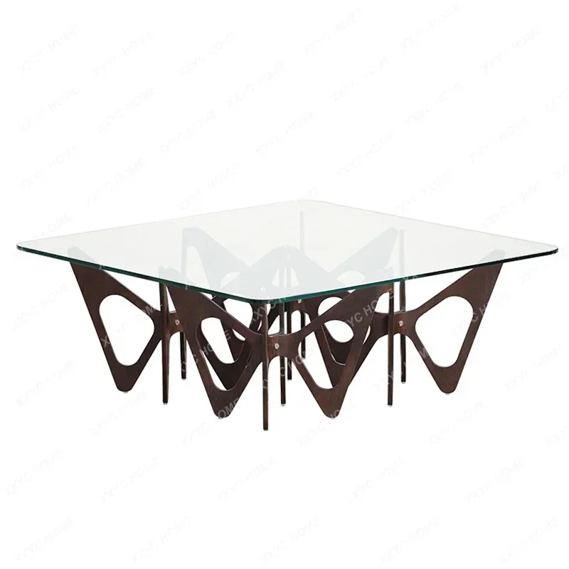 

VHminimalist tempered glass living room square coffee table oak black