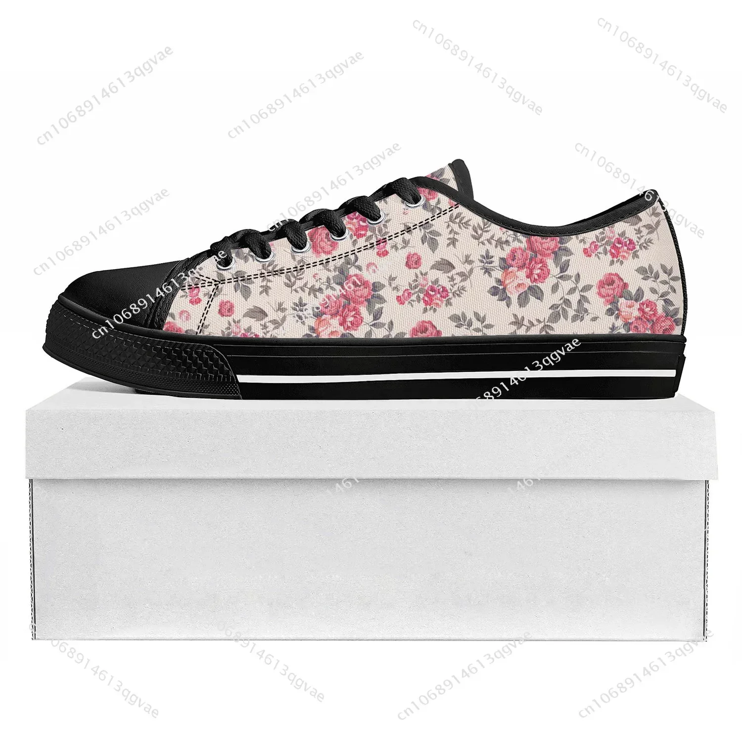 Rose Pattern Design Low Top High Quality Sneakers Mens Womens Teenager Tailor-made Shoe Canvas Sneaker Casual Couple Shoes