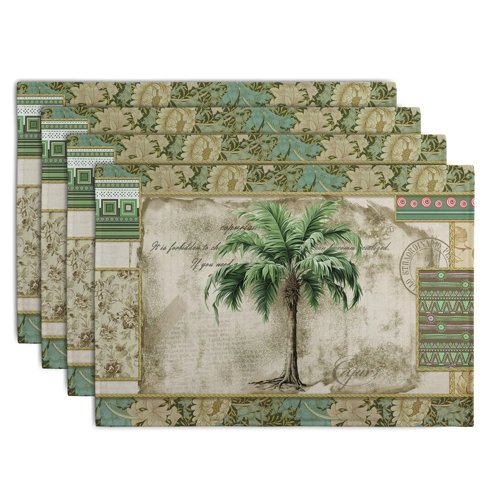 1PCS Palm Tree Printed Linen Placemat Decorative Table Mat Washable Place Mats 12x18Inch for Dining Kitchen Farm House Decor