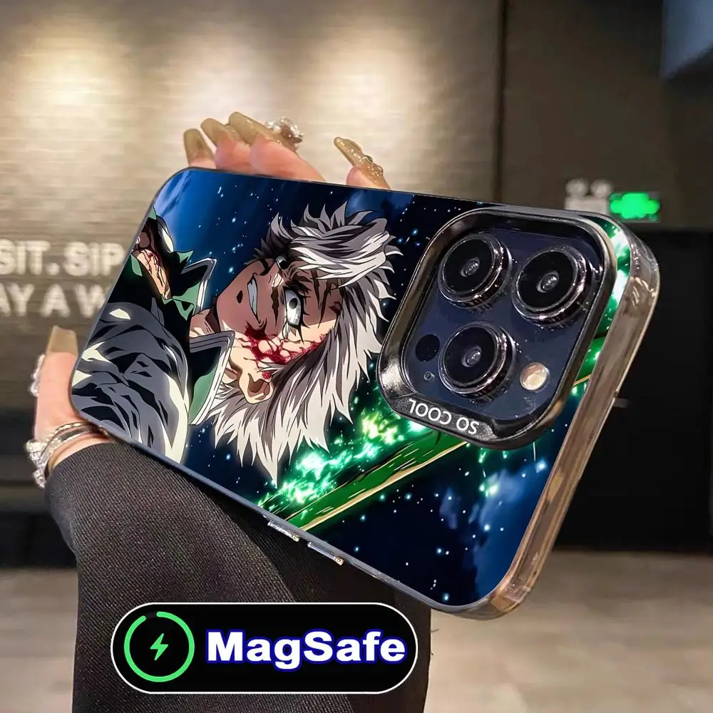 

Чехол для телефона Demon Slayer Sanemi для iPhone 16, 15, 14, 13, 12, 11 Pro Max Plus, полупрозрачный цветной защитный чехол MagSafe, красивый